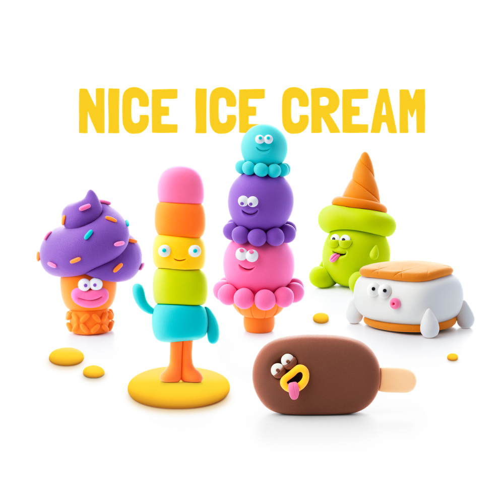 Hey Clay - Modelling Air-Dry Clay with Fun Interactive App - Yeti Sandwich, Series Nice Ice Cream, 3 cans