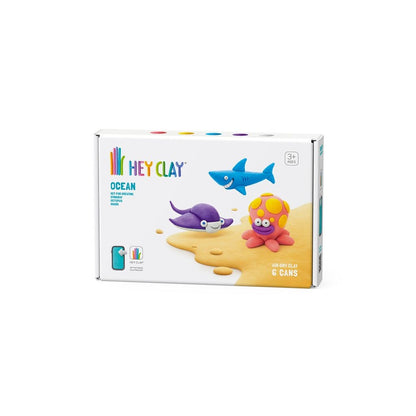 Hey Clay - Modelling Air-Dry Clay with Fun Interactive App - Shark, Octopus, Stingray, Series Ocean, 6 cans