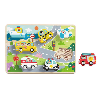 TookyToy - Wooden Chunky Transportation Puzzle