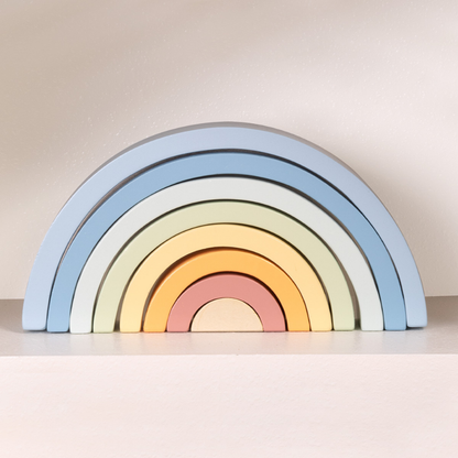 TookyToy - Pastel Rainbow Stacker - Wooden Ring Fine Motor Stacking Toy