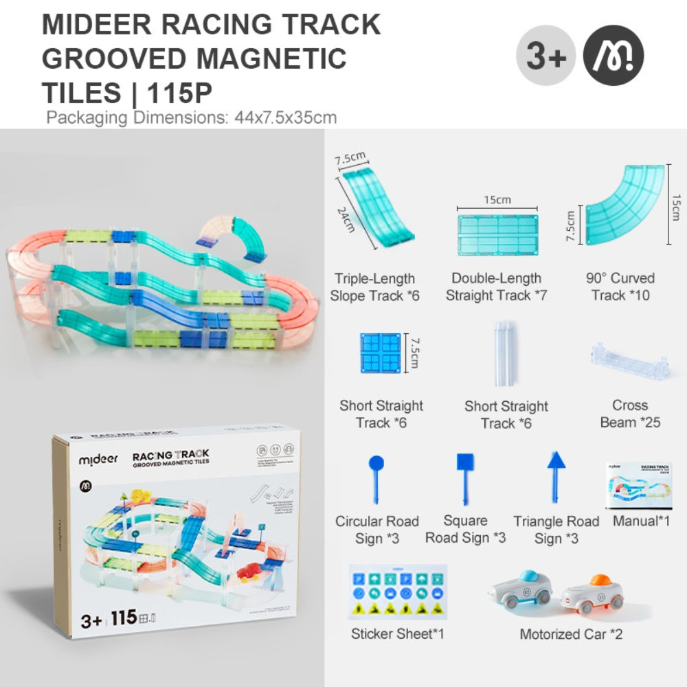 Mideer - Racing Track Grooved Magnetic Tiles Building Set