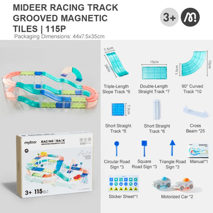 Mideer - Racing Track Grooved Magnetic Tiles Building Set