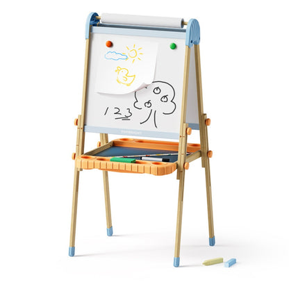 TopBright - 2 in 1 Deluxe Standing Art Easel - Adjustable Height - Black & White Board with Paper & Paint Holder - 54 x 49 x 112 cm