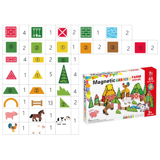Magnetic Tiles - Farm Animals Set - 65 Pieces