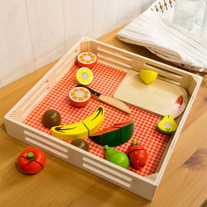 TookyToy - Pretend Play Wooden Cutting Fruit Picnic Toy Set - Motherhood