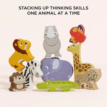 Le Toy Van - Wooden Stacking African Animals & Bag - 10pcs