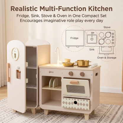 Classic World - Pretend & Play Modern Wooden Play Kitchen with Fridge