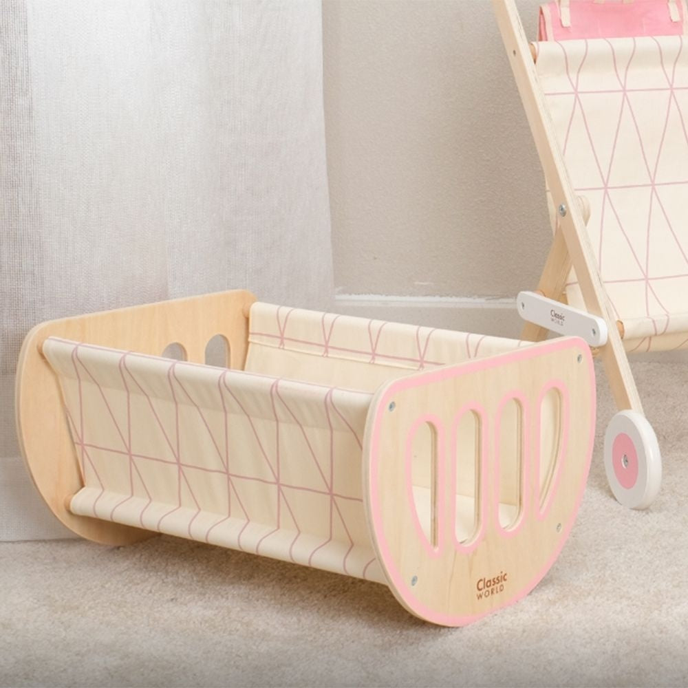 Classic World - Pretend & Play - 2-in-1 Modern Doll Cradle & Bed