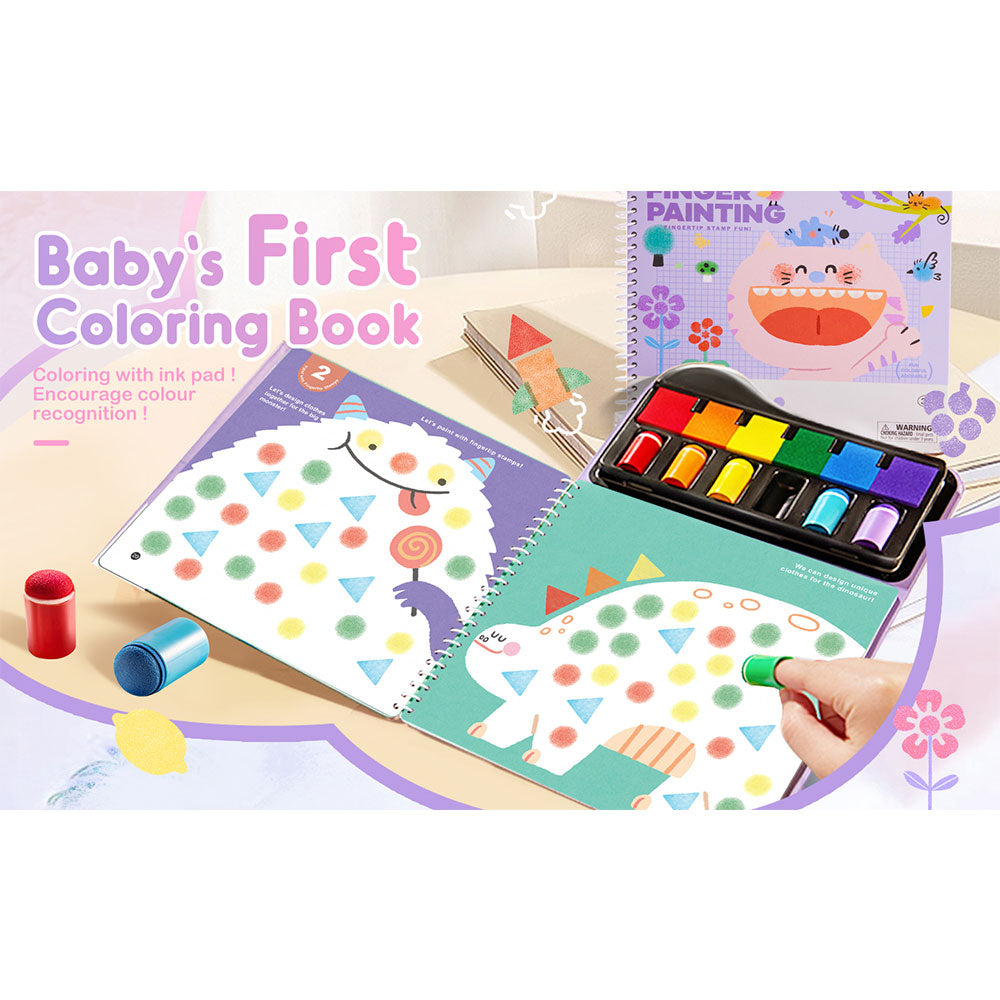 Jar Meló - Finger Paint Stamp Book - Colouring Activity with Paint Pads & 6 Stamps
