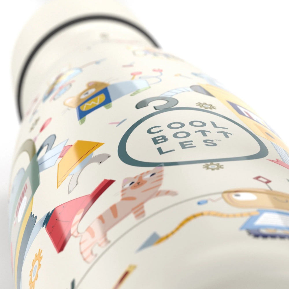 Cool Bottles - Kids Triple-Insulated Water Bottle - Messy Robots 350ml