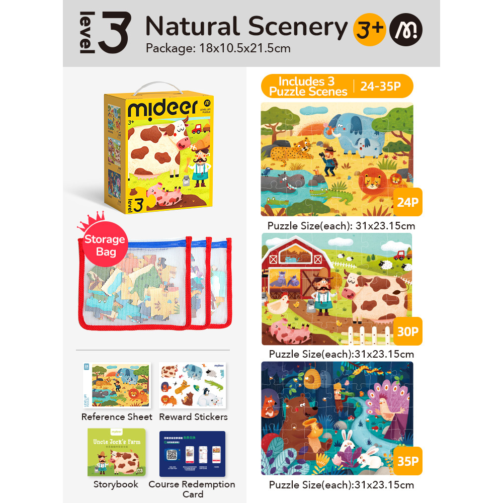 Mideer - Level Up Jigsaw Puzzle for Kids - 3-in-1 - Level 3 Nature