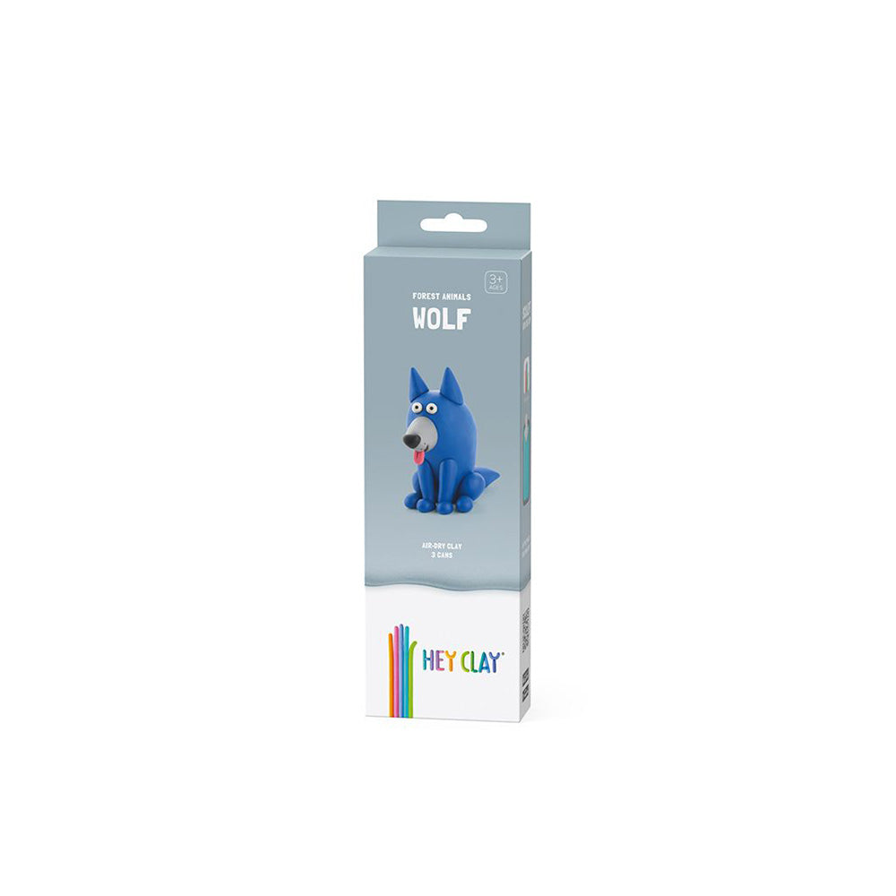Hey Clay - Modelling Air-Dry Clay with Fun Interactive App - Wolf, series Forest Animals, 3 cans