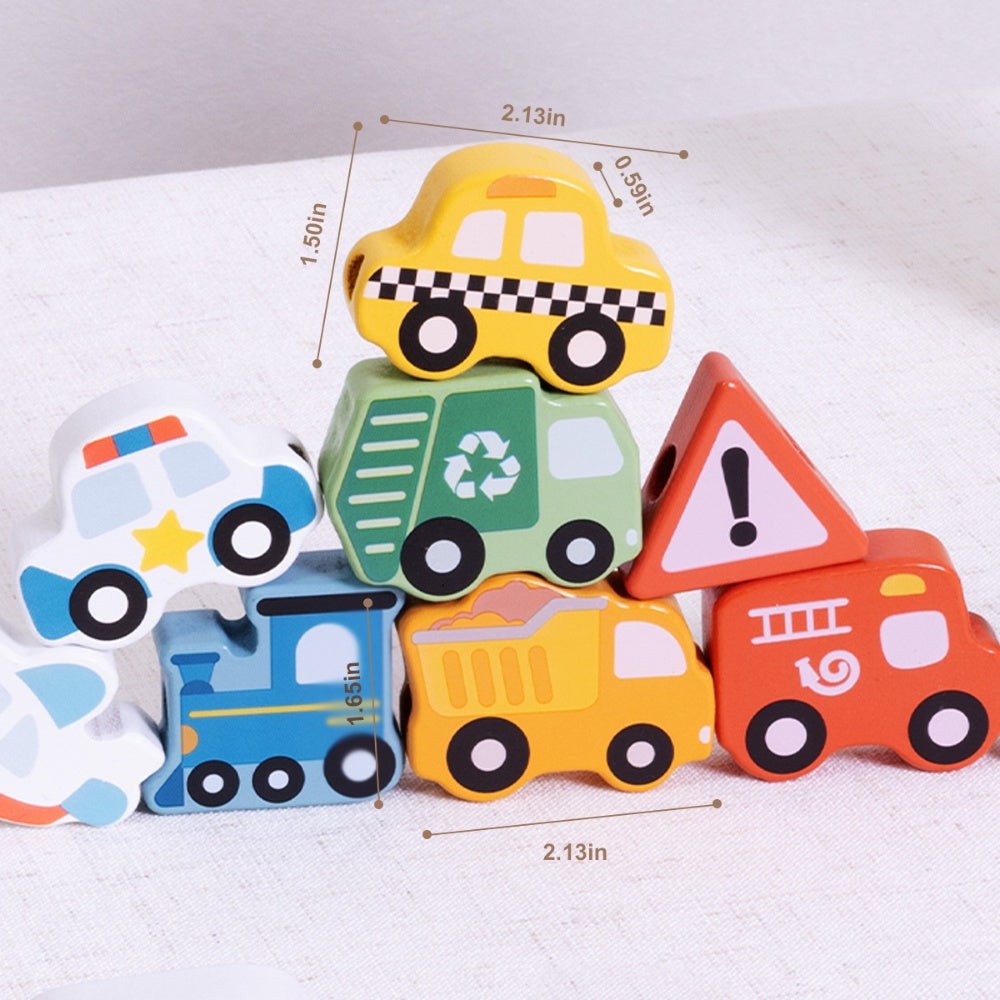 TookyToy - Fine Motor Wooden Lacing Blocks - Transport Set - 13 Pieces