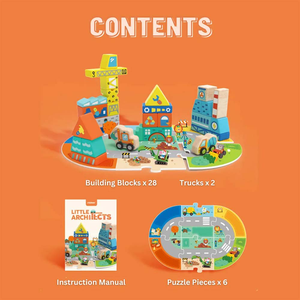 Mideer - Wooden Blocks with Floor Road Puzzle: Building Set for Kids