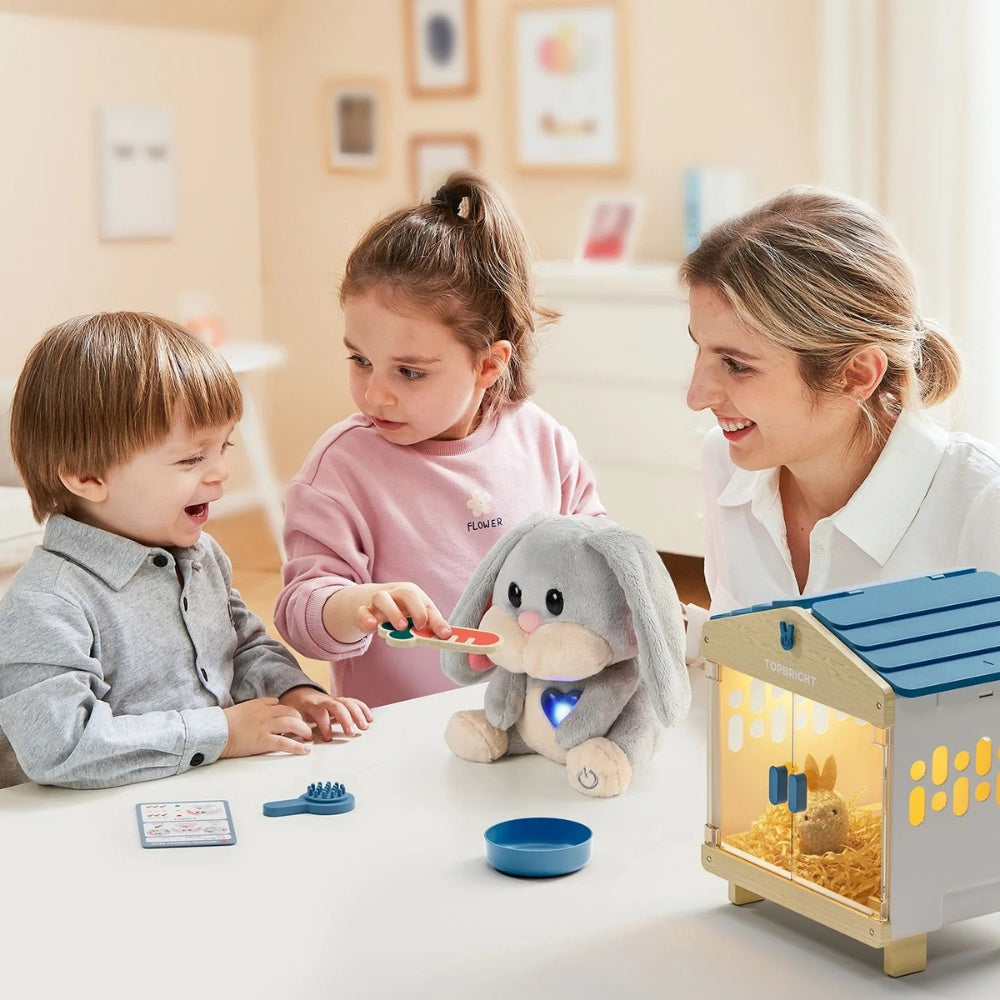 TopBright - Pretend Play Pet Care Kit - Interactive Bunny with Sound & Lights