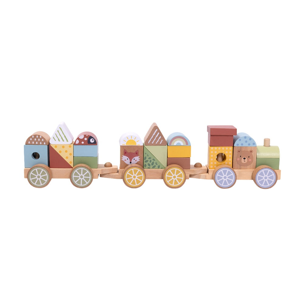 TookyToy - Wooden Pull-Along Stacking Train Toy Set - 26 Pieces