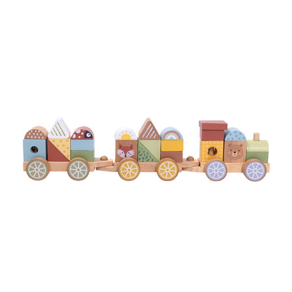 TookyToy - Wooden Pull-Along Stacking Train Toy Set - 26 Pieces