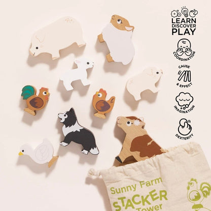 Le Toy Van - Wooden Farmyard Stacking Animals & Bag - 10pcs