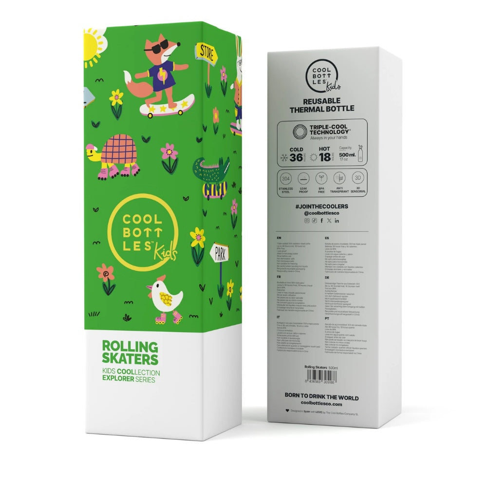 Cool Bottles - Kids Triple-Insulated Water Bottle - Rolling Skaters 500ml