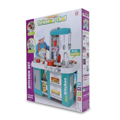 Cogo - Pretend & Play Kitchen Set with Light & Sound Effects - Blue - 53 Pieces