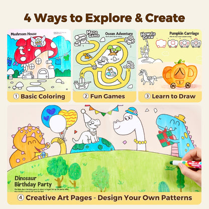 Jar Meló - Play & Learn Colouring Book Set: Dinosaurs & Fairies - 2 Books 60 Pages