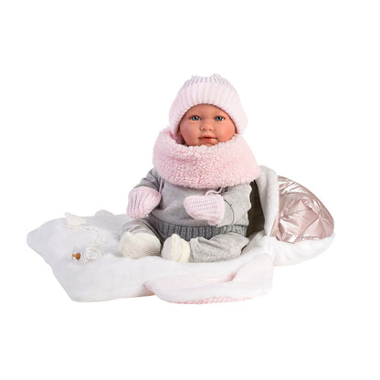 Llorens - Baby Girl Doll with Crying Mechanism, Carry Cot, Clothing & Accessories: Mimi - 42cm