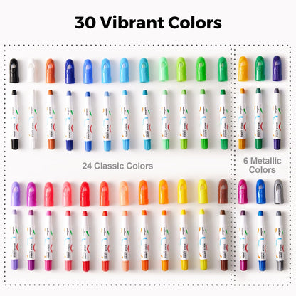 Jar Meló - Twistable Washable Silky Crayons - Wet & Dry Art Set - 30 Colours