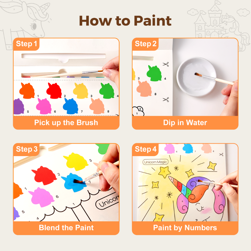 Jar Meló - Watercolour Painting Book - 20 Pages & Paint Brush - Unicorns
