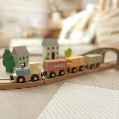 TookyToy - Wooden Train Set - Pastel - 13 Pieces