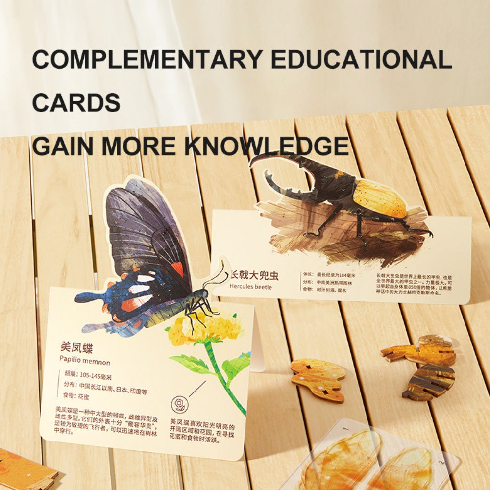 Mideer - Wooden 3D Puzzle for Kids with Educational Flash Cards - Butterfly 48 Pieces