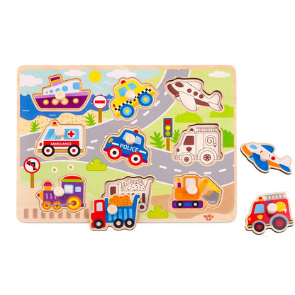 TookyToy - Wooden Peg Puzzle - Vehicles
