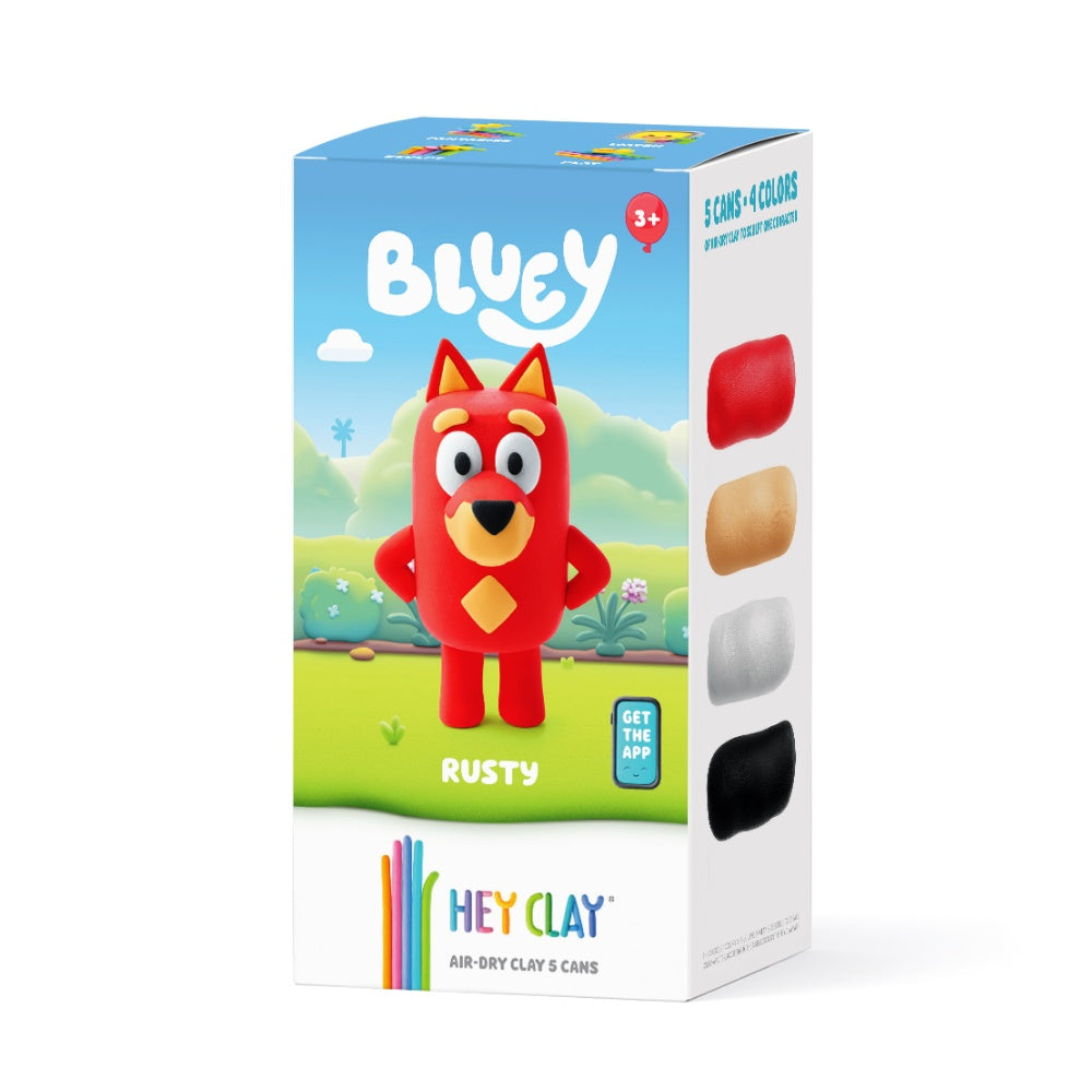 Hey Clay - Modelling Air-Dry Clay with Fun Interactive App - Rusty, Bluey Series, 5 cans