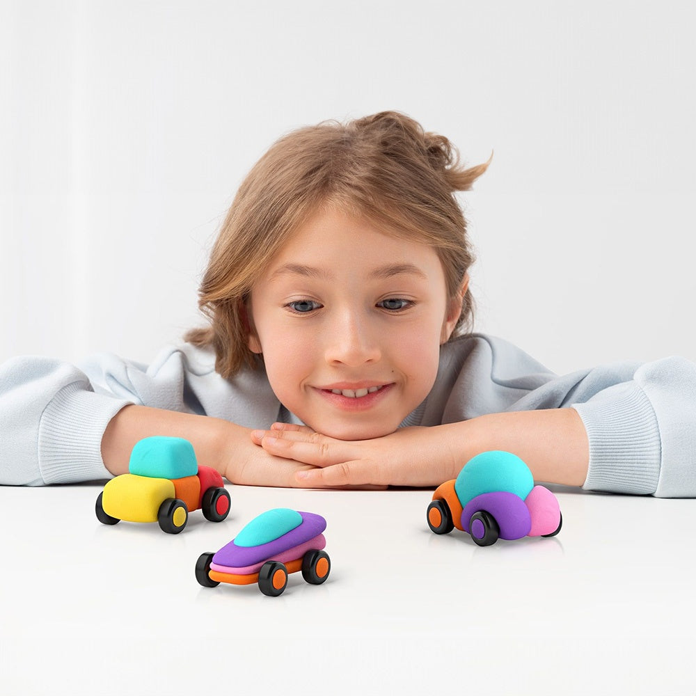 Hey Clay - Modelling Air-Dry Clay with Fun Interactive App - Happy Cars, series Motors, 6 cans-**