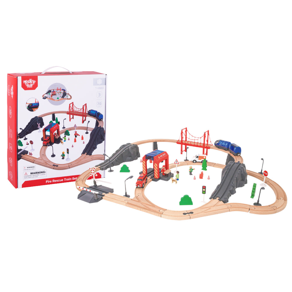 TookyToy - Wooden Train Set - Fire Rescue - Motherhood