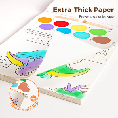 Jar Meló - Watercolour Painting Book - 20 Pages & Paint Brush - Dinosaurs