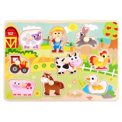 TookyToy - Wooden Peg Puzzle - Farm Animals