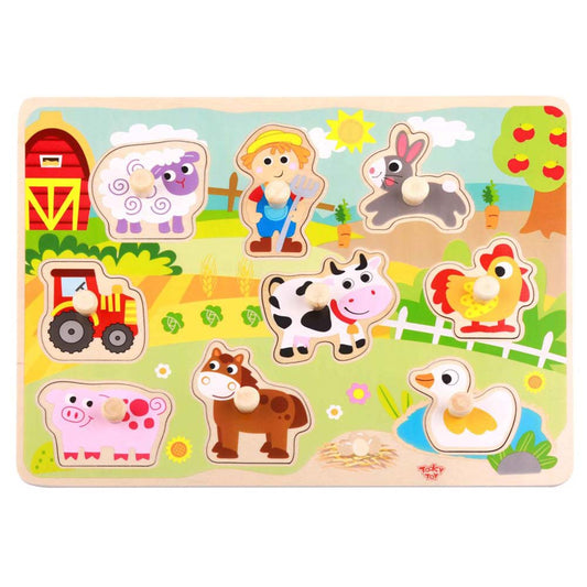 TookyToy - Wooden Peg Puzzle - Farm Animals