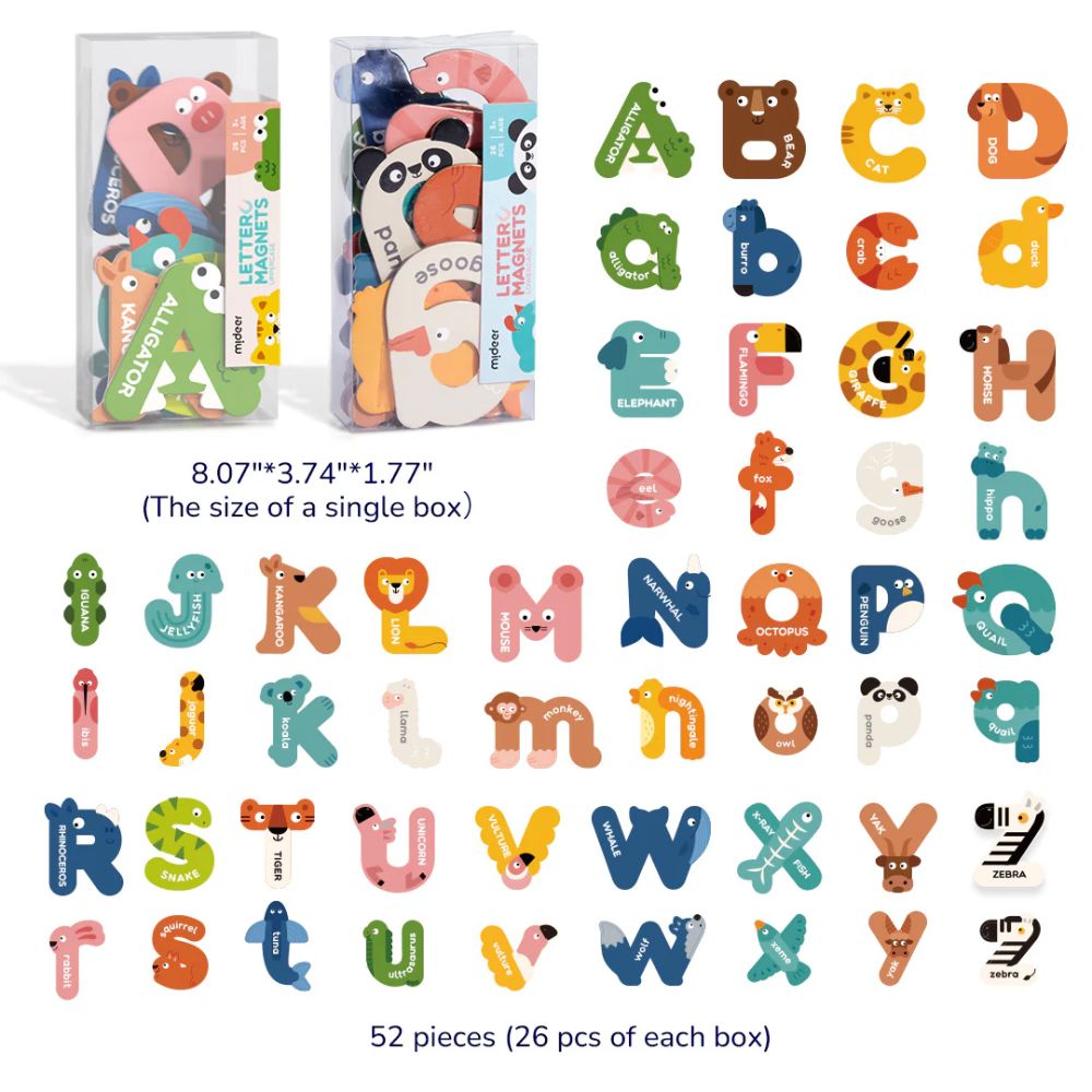 Mideer - Alphabet Magnets - Upper & Lower Case Animal Letters - 52pcs