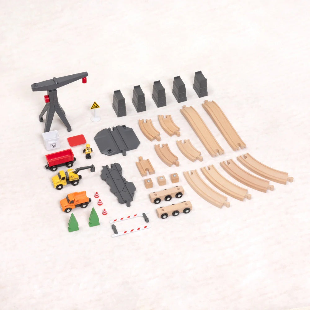 TookyToy - Wooden Train Set - Constructin Yard