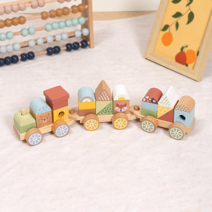 TookyToy - Wooden Pull-Along Stacking Train Toy Set - 26 Pieces