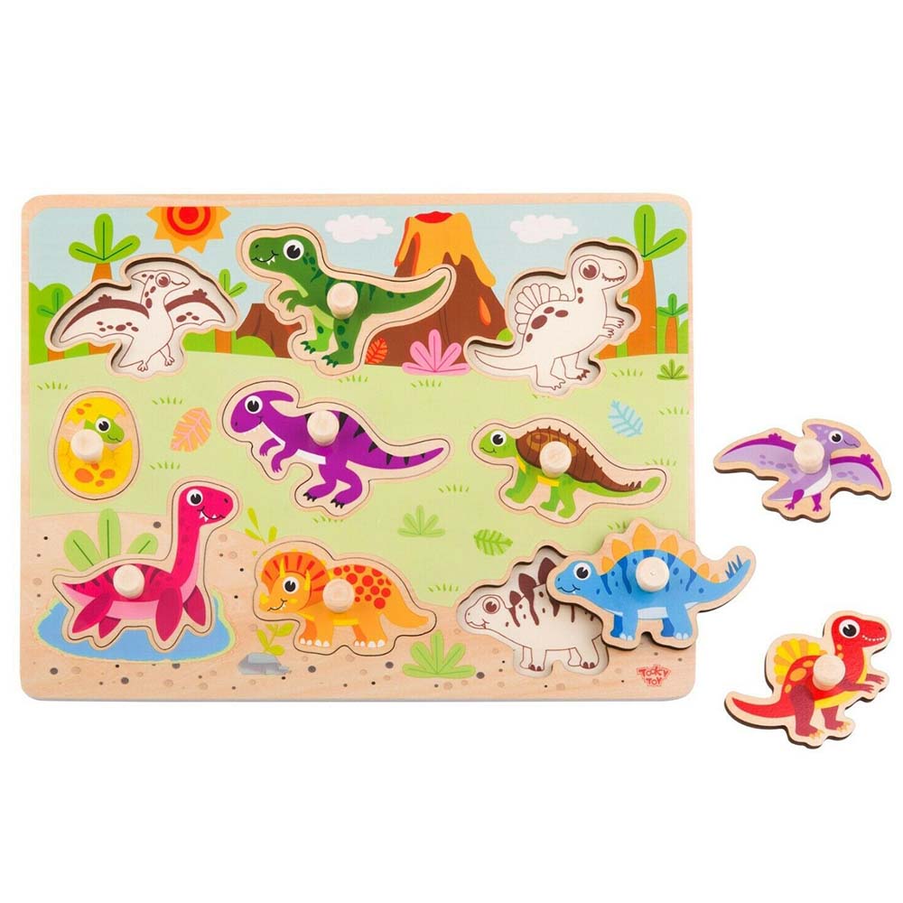 TookyToy - Wooden Peg Puzzle - Dinosaurs - Motherhood