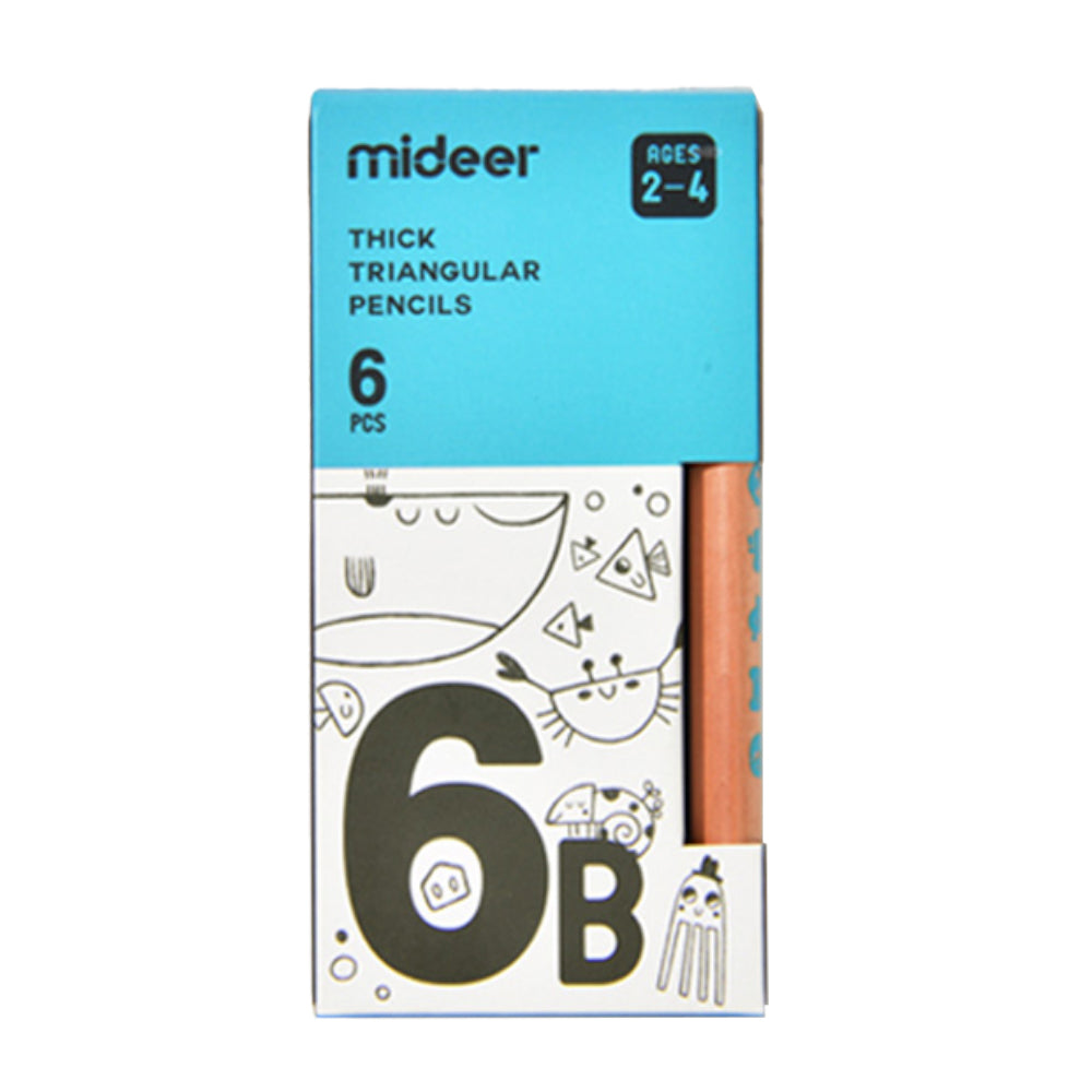 Mideer - Triangular 6B Pencils - 6 Thick Easy Grip Pencils for Early Writing
