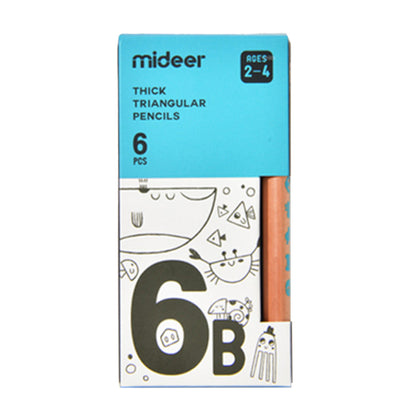 Mideer - Triangular 6B Pencils - 6 Thick Easy Grip Pencils for Early Writing