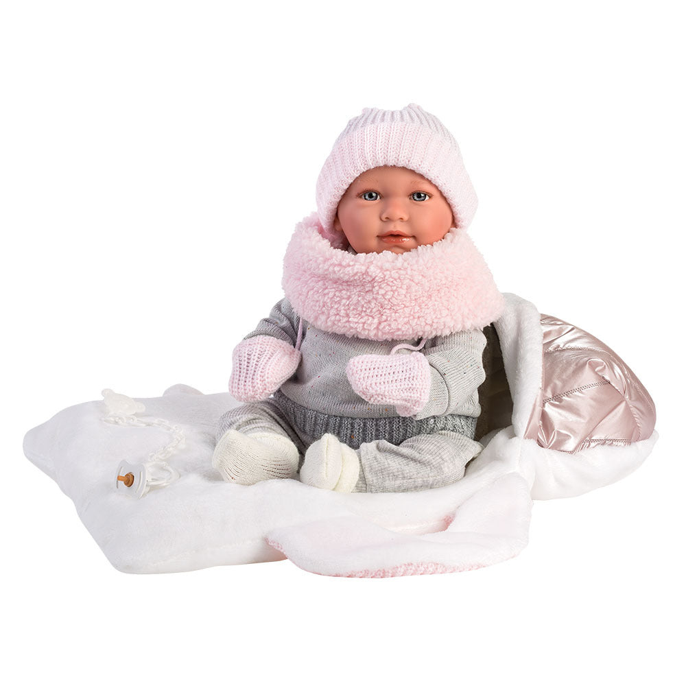 Llorens - Baby Girl Doll with Crying Mechanism, Carry Cot, Clothing & Accessories: Mimi - 42cm
