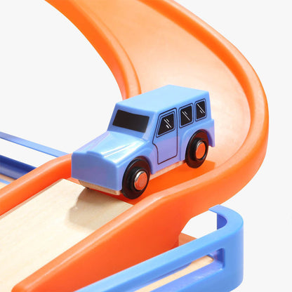 TopBright - Wooden Parking Garage Playset - 3-Level Car Ramp Toy with Cars