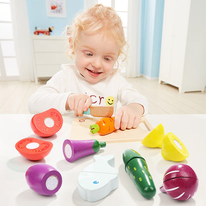 TopBright - Pretend Play Wooden Cutting Food Set, with Knife & Board-**