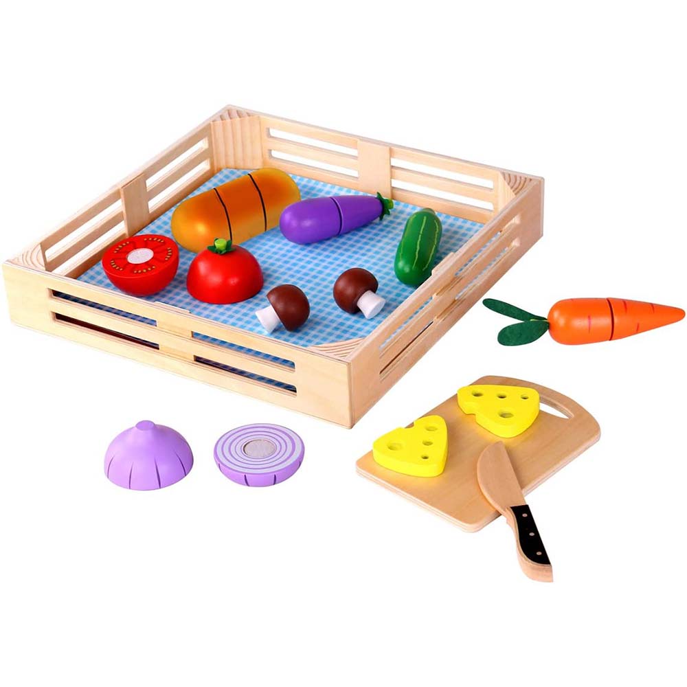 TookyToy - Pretend Play Wooden Cutting Vegetables Picnic Toy Set - Motherhood