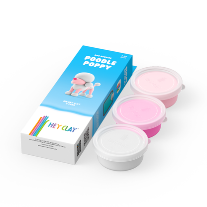 Hey Clay - Modelling Air-Dry Clay with Fun Interactive App - Poodle Poppy, Series Dog Buddies, 3 cans