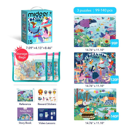 Mideer - Level Up Jigsaw Puzzle for Kids - 3-in-1 - Level 5 Fantasy World
