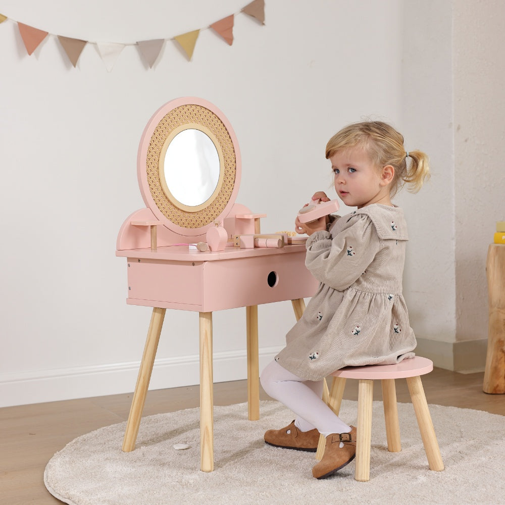 TookyToy - Wooden Dressing Table Role Play Kids with Accesories - 11 Pieces